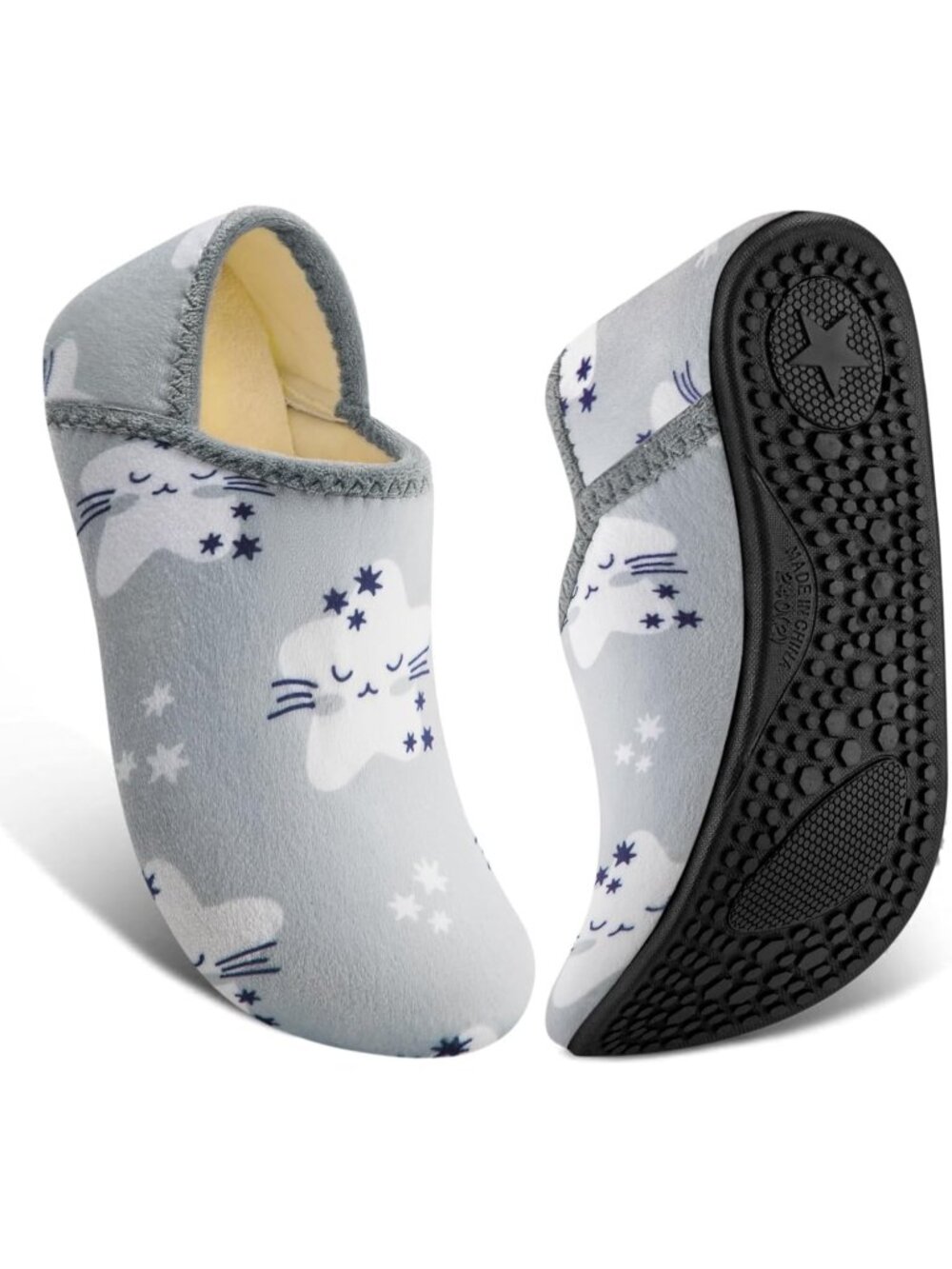 Women's Grey Stars Barefoot Socks Furry Cozy Fleece Slip On Indoor Slippers